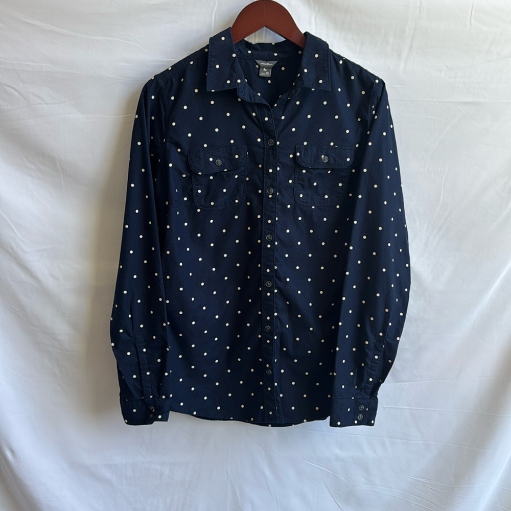 Eddie Bauer polkadot flannel! Medium tall navy